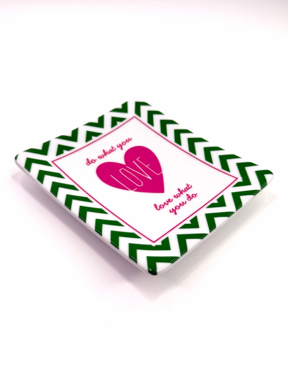 Stacy Claire Boyd Pink Green Two's Company Chevron Trinket Catch All Dish